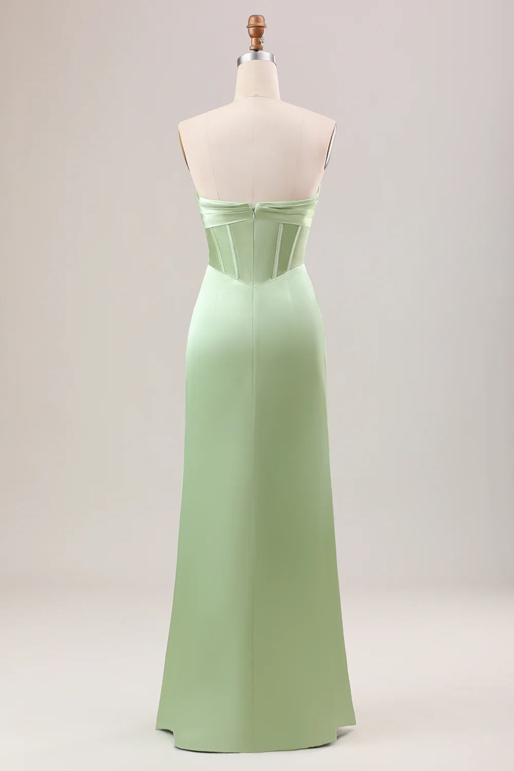 Mermaid Strapless Pleated Corset Long Bridesmaid Dress With Slit