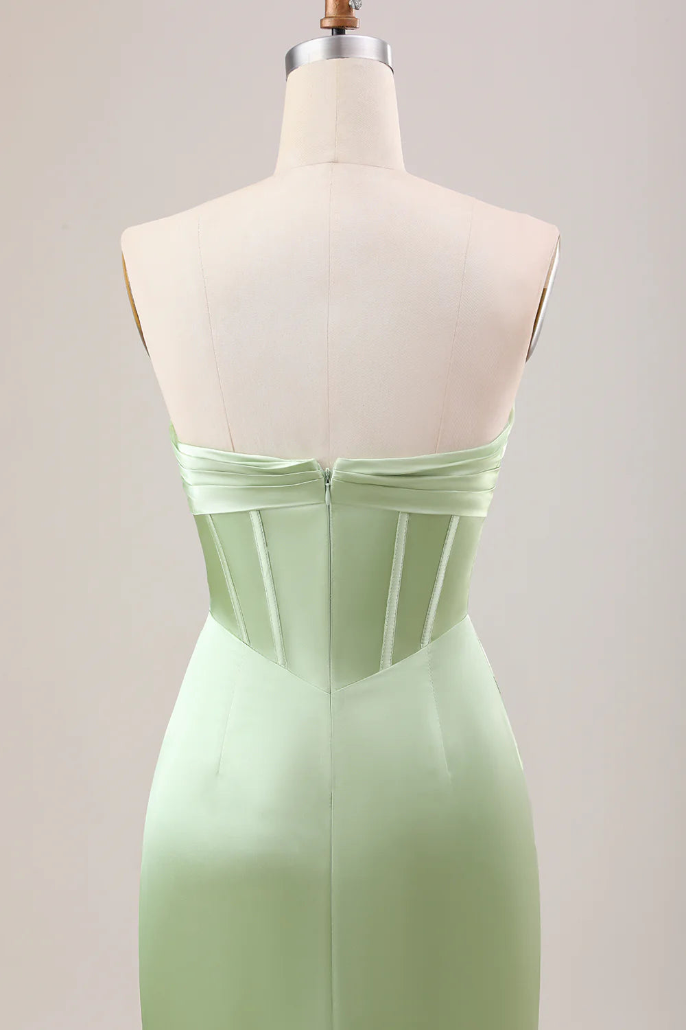 Mermaid Strapless Pleated Corset Long Bridesmaid Dress With Slit