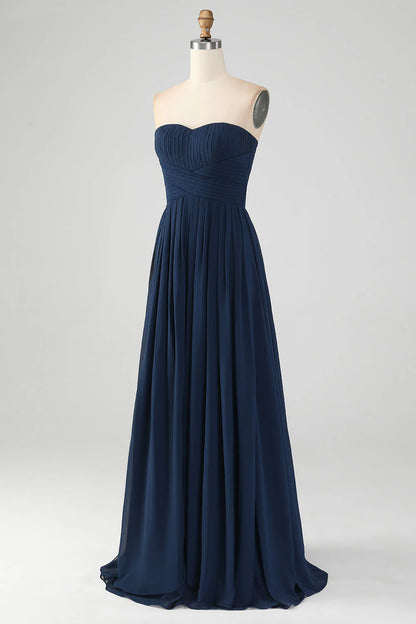 A Line Sweetheart Pleated Floor Length Bridesmaid Dress
