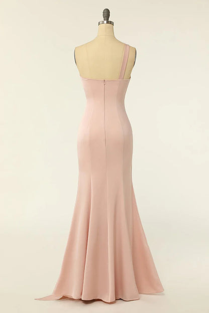 Chiffon One-Shoulder Sheath Long Bridesmaid Dress