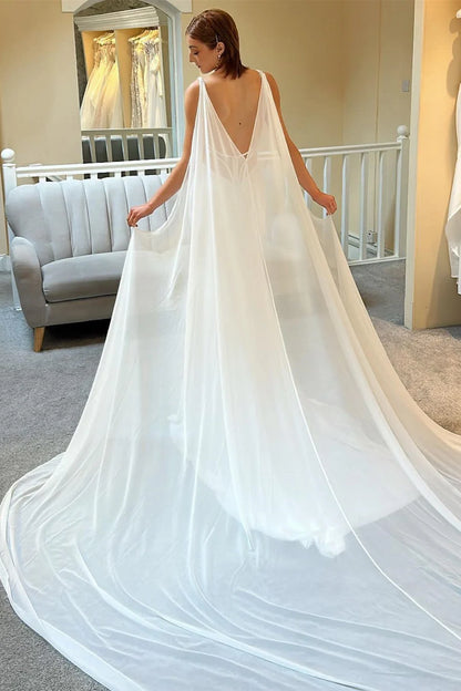 Plunge V Mermaid Long Wedding Dress with Detachable Cape