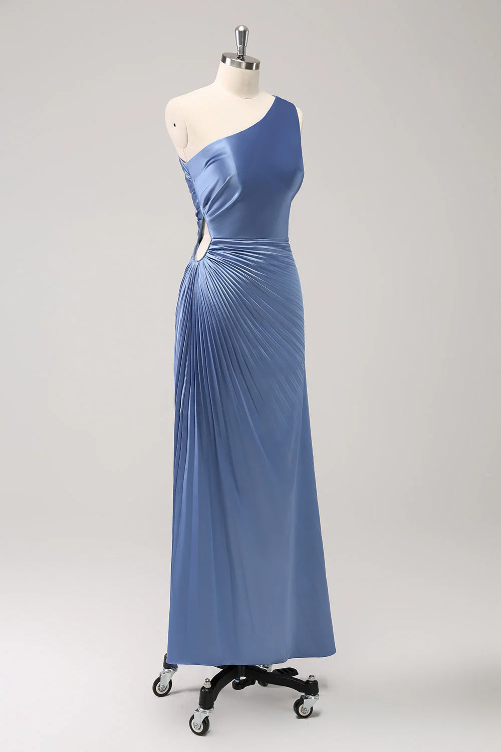 Sheath One Shoulder Satin Keyhole Long Bridsmaid Dress