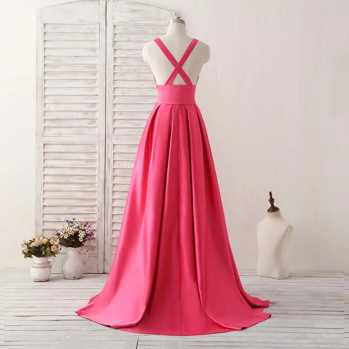 V Neck Long Prom Dress Backless Evening Dress