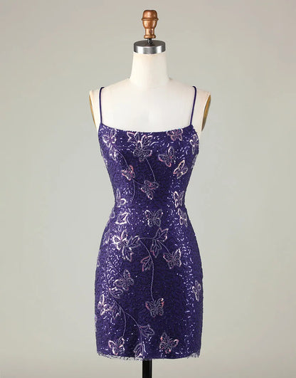 Advanced Deep Purple Italian Noodle Strap Sparkling Butterfly Back to School Dress