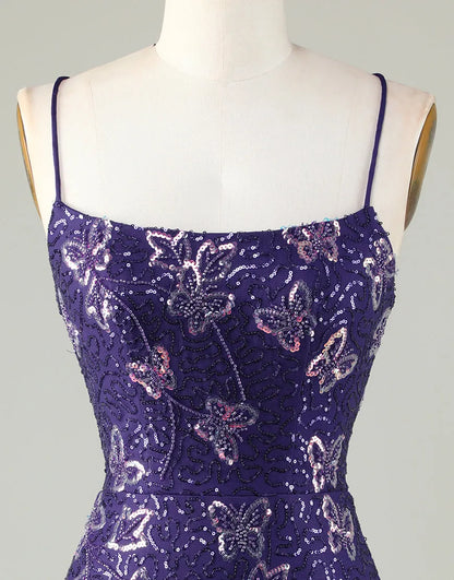 Advanced Deep Purple Italian Noodle Strap Sparkling Butterfly Back to School Dress