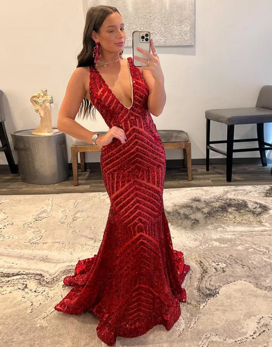 Sexy elegant slim fit mermaid sequin mesh ball dress