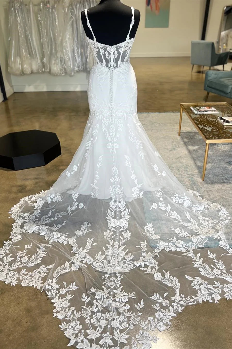 Sheer Corset Mermaid Wedding Dress with Mesh Train