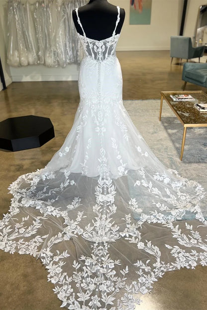 Sheer Corset Mermaid Wedding Dress with Mesh Train