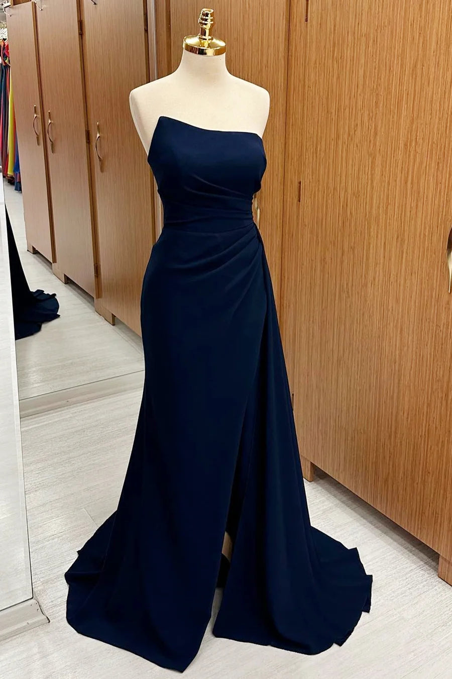 Ruched Bridesmaid Dress with Slit and Attached Train