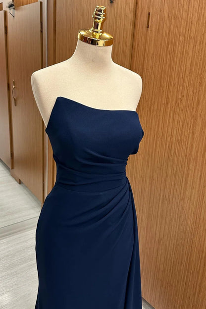 Ruched Bridesmaid Dress with Slit and Attached Train