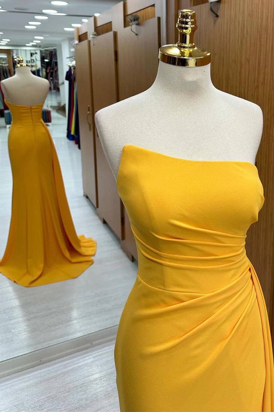 Ruched Bridesmaid Dress with Slit and Attached Train
