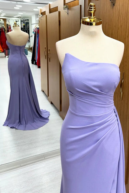 Ruched Bridesmaid Dress with Slit and Attached Train