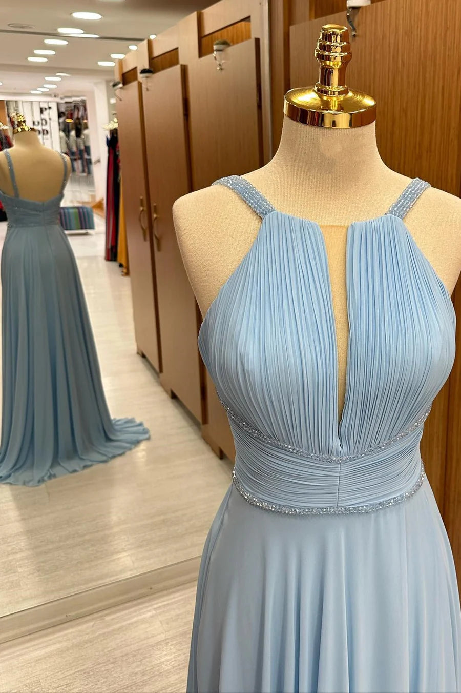 Plunging V Beaded Chiffon Wedding Guest Dress