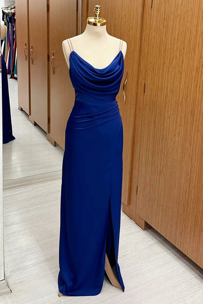 Cowl Neck Sheath Maxi Dress with Slit