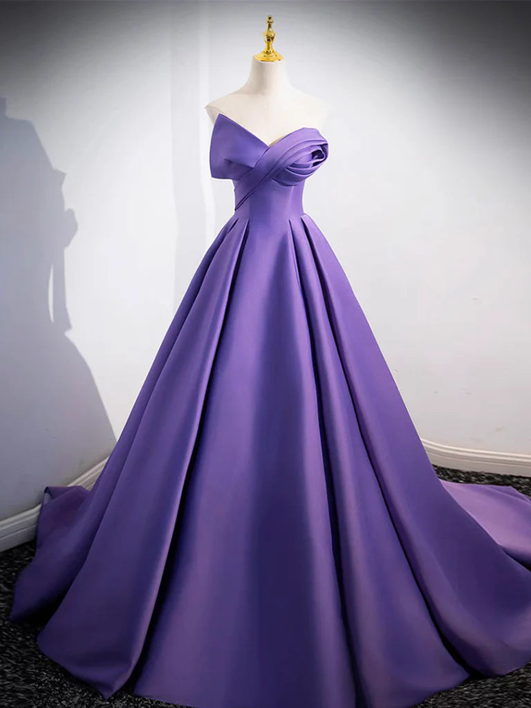 Off Shoulder Satin Purple Long Prom Dress Purple Long Prom Dress