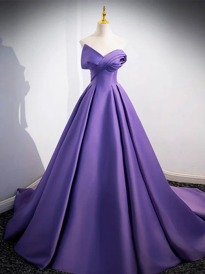Off Shoulder Satin Purple Long Prom Dress Purple Long Prom Dress