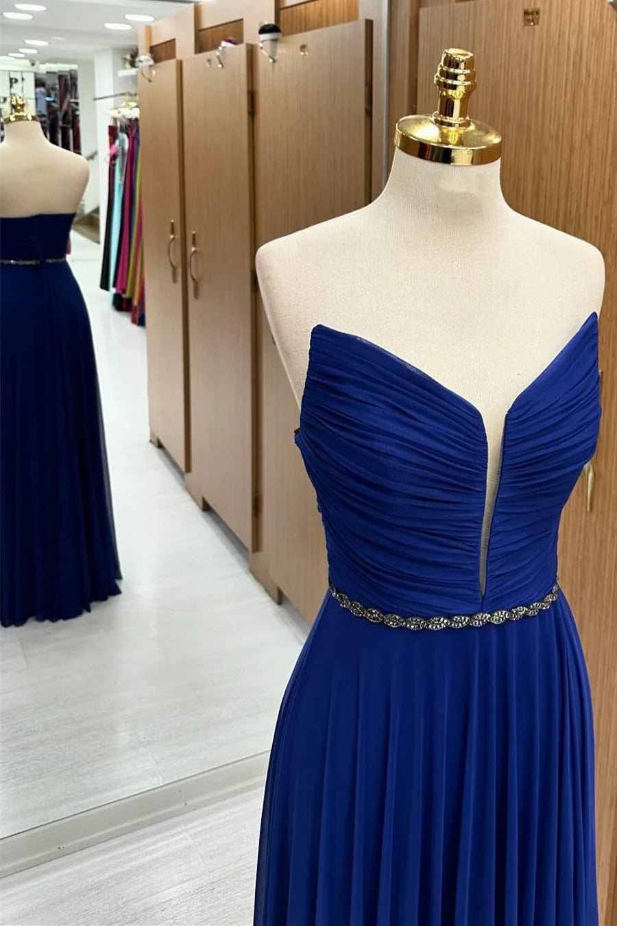 Strapless Chiffon Wedding Guest Dress with Beaded Sash