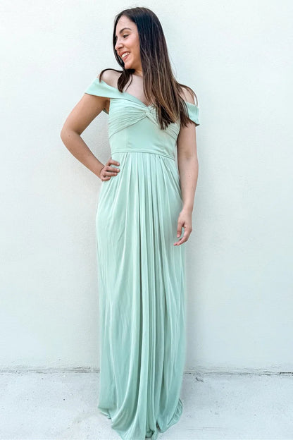 Off-the-Shoulder Twist-Front Long Bridesmaid Dress