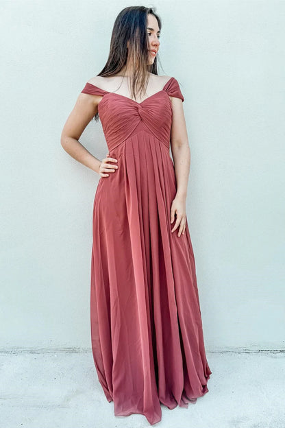 Off-the-Shoulder Twist-Front Long Bridesmaid Dress