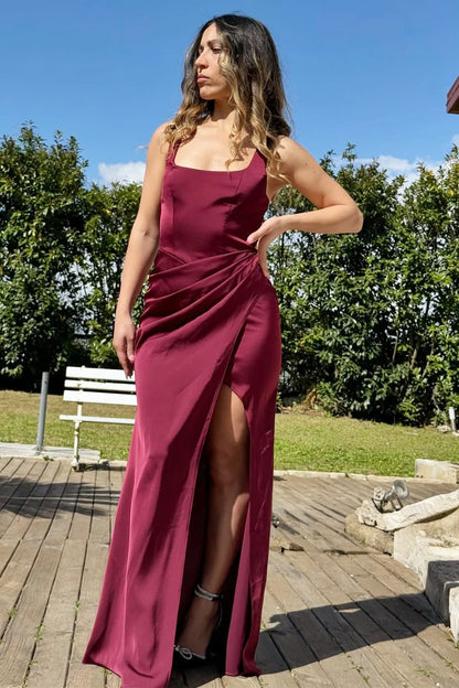 Square Neck Cutout Back Ruched Maxi Dress
