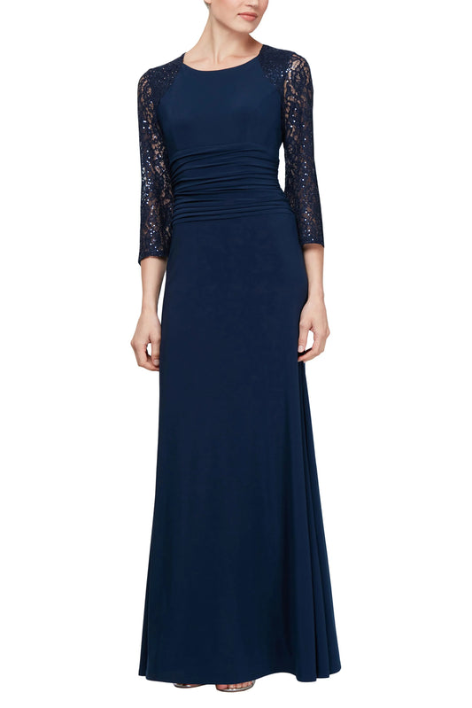 Fashion Boat Neck 3/4 Lace Sleeves Back Zipper Long Jersey Mother of the Bride Dresses ﻿