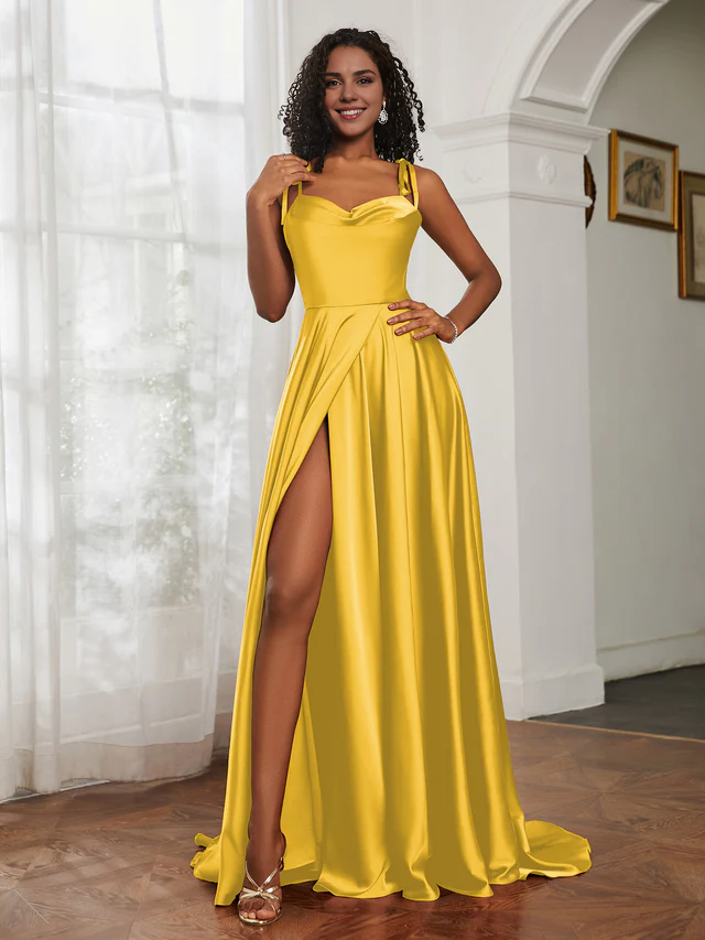 OKBBN collar A-line slit bridesmaid dress