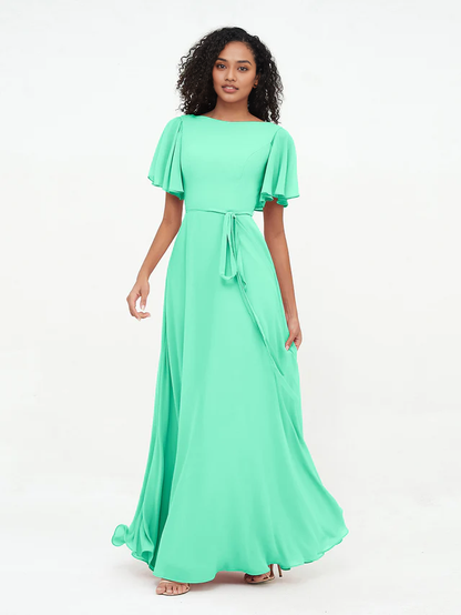 OKBBN elegant flowing sleeve chiffon bridesmaid dress