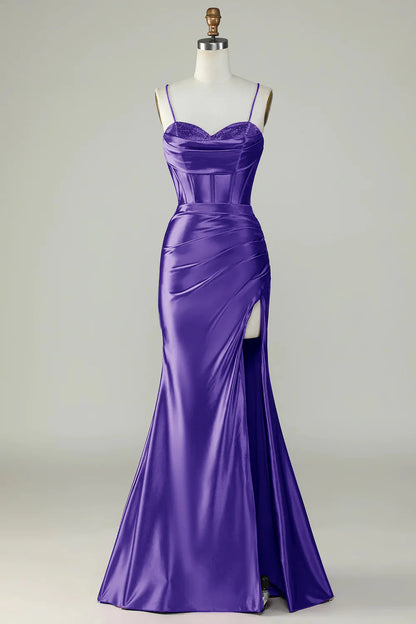 OKBBN mermaid slim shoulder strap slit long evening gown
