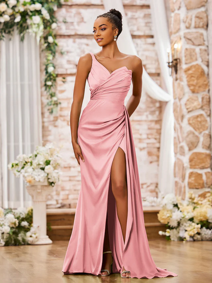 OKBBN one shoulder sweetheart high slit sexy bridesmaid dress