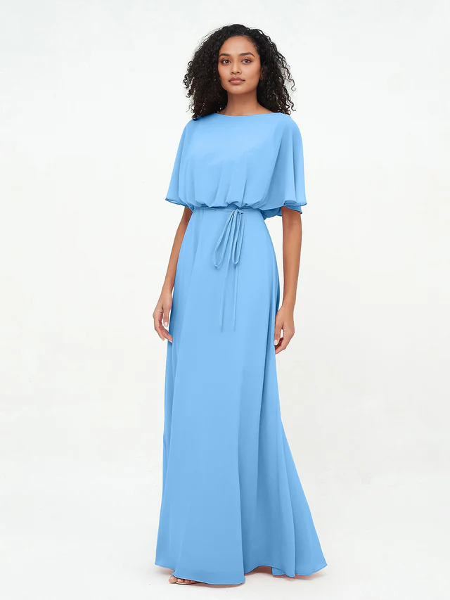 OKBBN Chiffon Long Sleeve Bridesmaid Dress