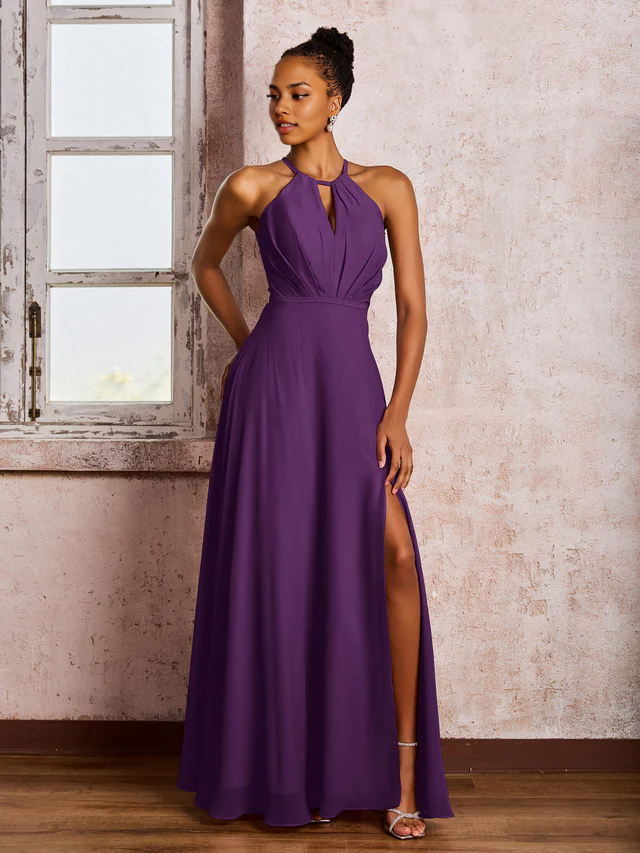 OKBBN backless camisole bow chiffon bridesmaid dress