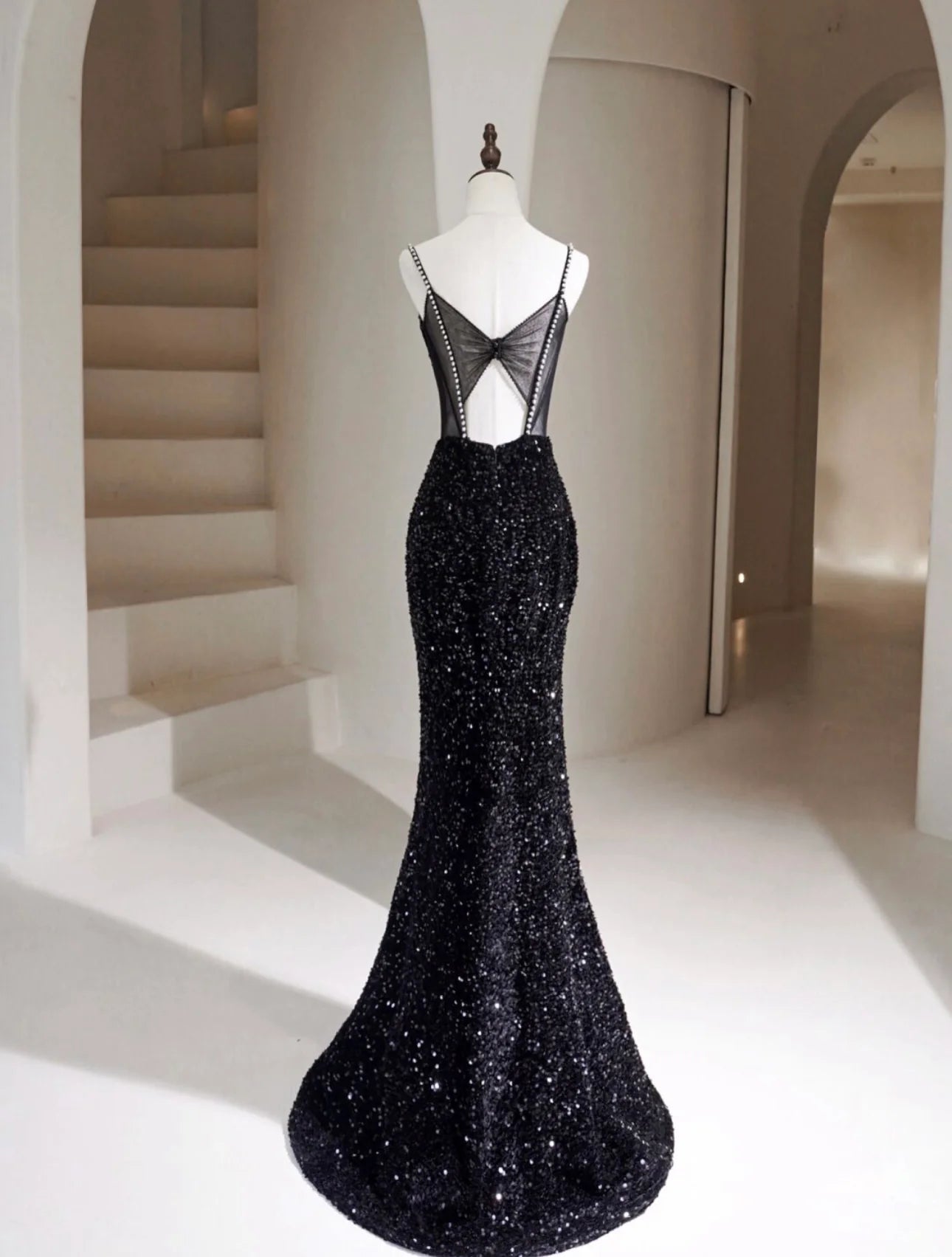 Black Mermaid Sequin Long Evening Dress Black Formal Dress