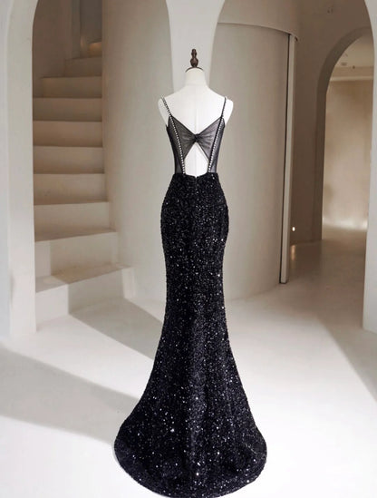 Black Mermaid Sequin Long Evening Dress Black Formal Dress