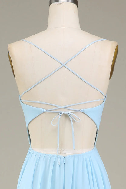 A-Line Spaghetti Straps Chiffon Long Bridesmaid Dress