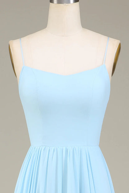 A-Line Spaghetti Straps Chiffon Long Bridesmaid Dress