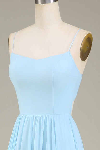 A-Line Spaghetti Straps Chiffon Long Bridesmaid Dress