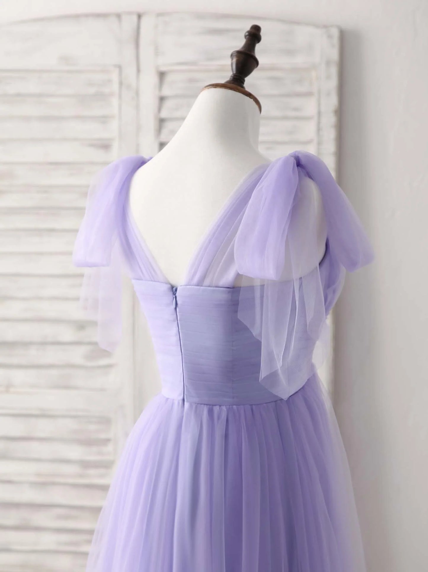 Sweetheart Neck Tulle Long Prom Dress Purple Bridesmaid Dress