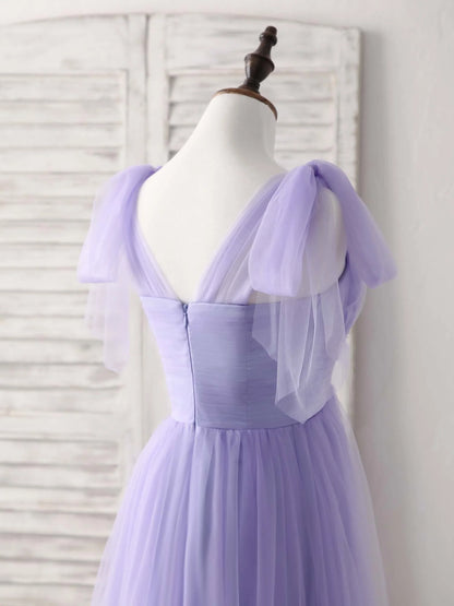 Sweetheart Neck Tulle Long Prom Dress Purple Bridesmaid Dress