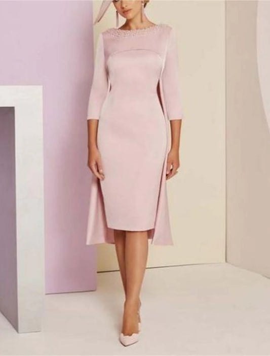 Two Piece Sheath Mother of the Bride Dress Kentucky Elegant Dresses Formal Wedding Guest Elegant Elegant Dress Jewel Neck Knee Length Sequined Italy Satin 3/4 Length Sleeve with