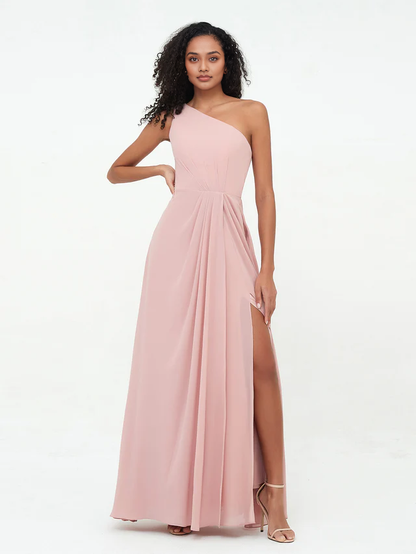 OKBBN shoulder slit chiffon bridesmaid dress