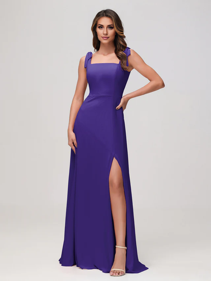 OKBBN square neckline sleeveless and floor chiffon bridesmaid dress
