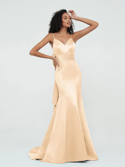 OKBBN thin shoulder strap satin mermaid bridesmaid dress