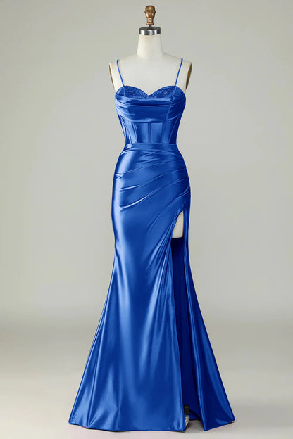 OKBBN mermaid slim shoulder strap slit long ball dress