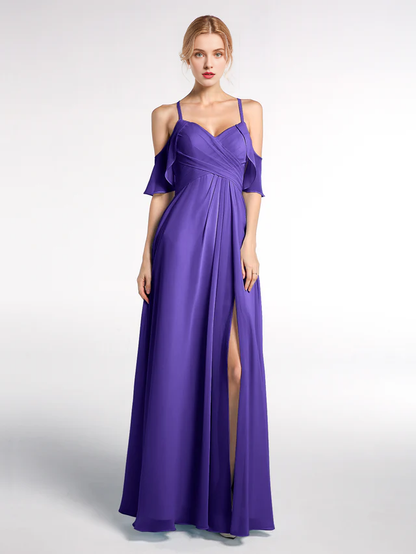 OKBBN slim shoulder strap high waisted ruffled hem slim fit bridesmaid dress