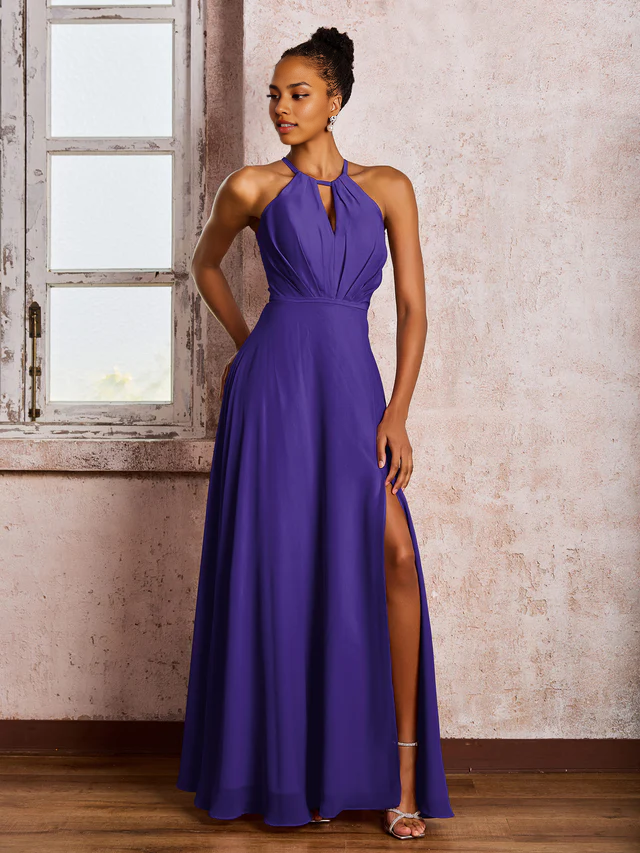OKBBN backless camisole bow chiffon bridesmaid dress