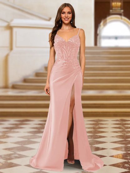 OKBBN shiny trumpet shaped mermaid slim shoulder strap long evening gown