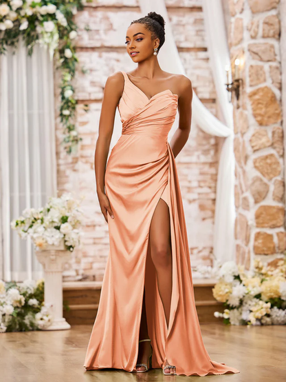 OKBBN one shoulder sweetheart high slit sexy bridesmaid dress