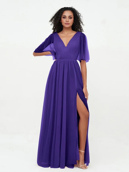 OKBBN A-line V-neck chiffon bridesmaid dress