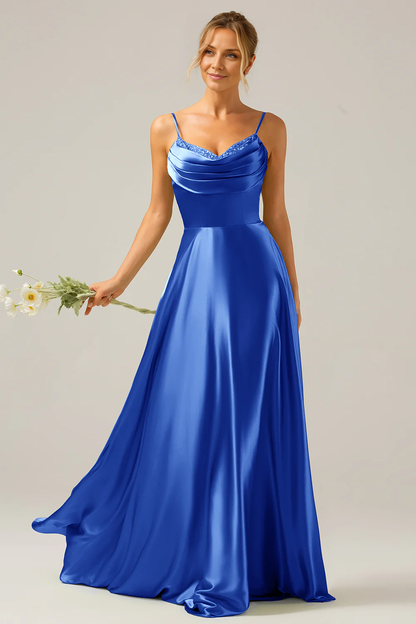 OKBBN A-line scarf collar satin long bridesmaid dress
