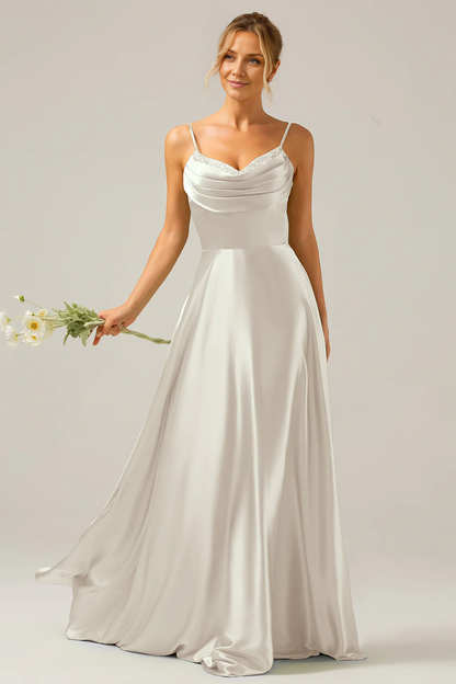 OKBBN A-line scarf collar satin long bridesmaid dress